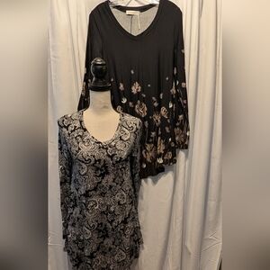 NWT. Two Elegant Tunic Drapey Long Sleeve Tops. Medium. Floral, Paisley.